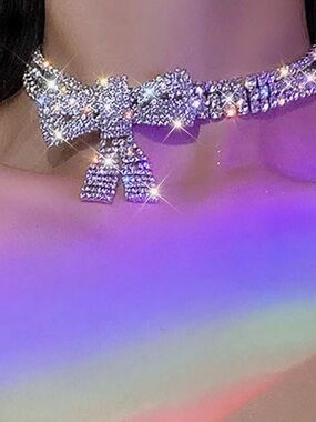 Crystal big bow chain sparkly Rhinestone choker necklace y2k 90’s sexy Ariana